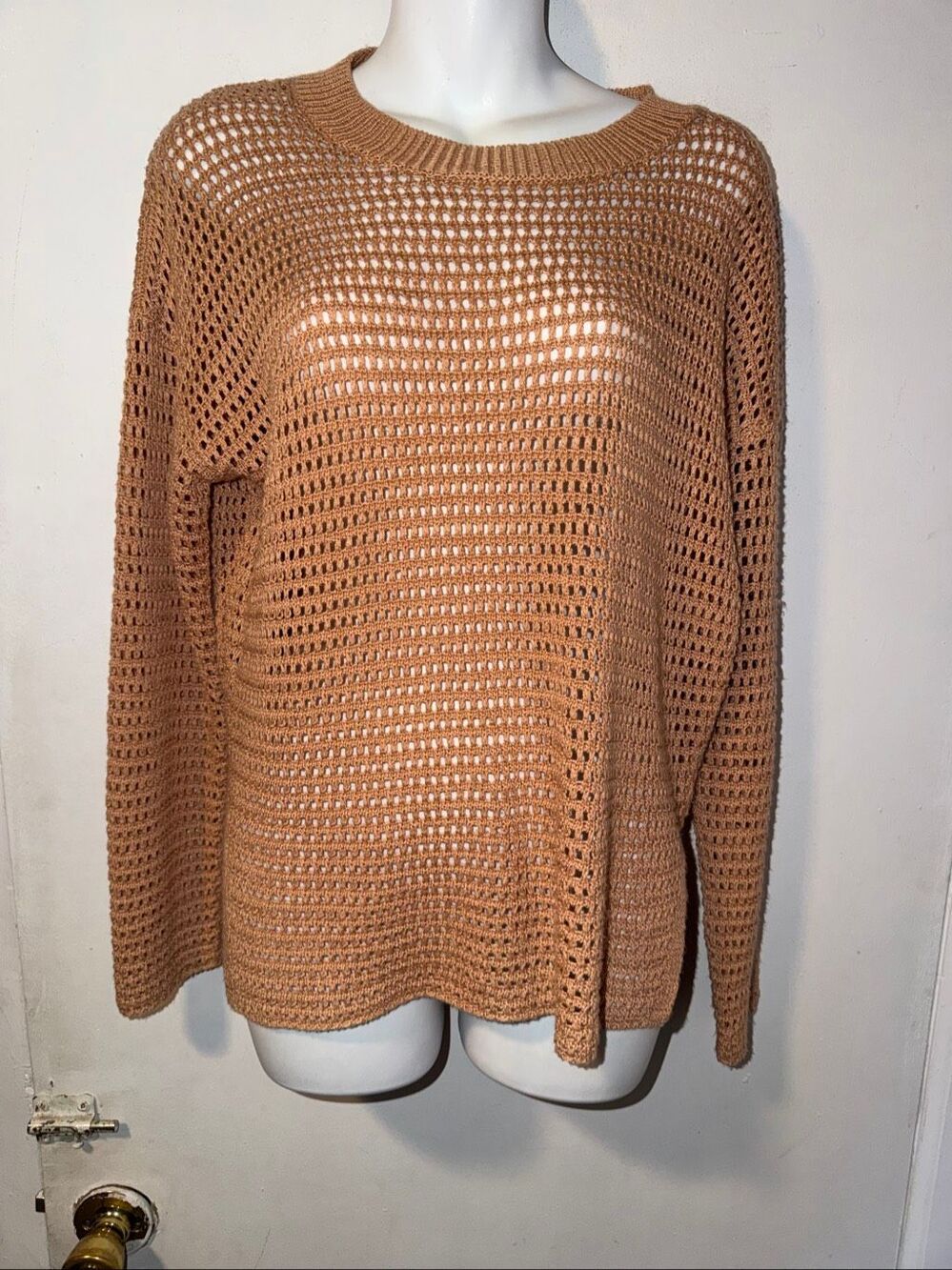 BISHOP + YOUNG Burnt Apricot Open Knit Crochet Sweater-M